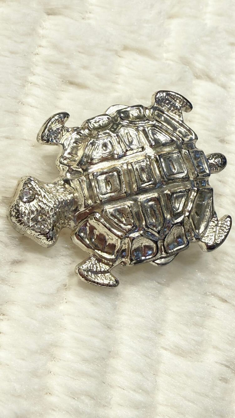 Vintage Silver Tone Turtle Belt Buckle Rhinestone Eyes Novelty Animal 2”